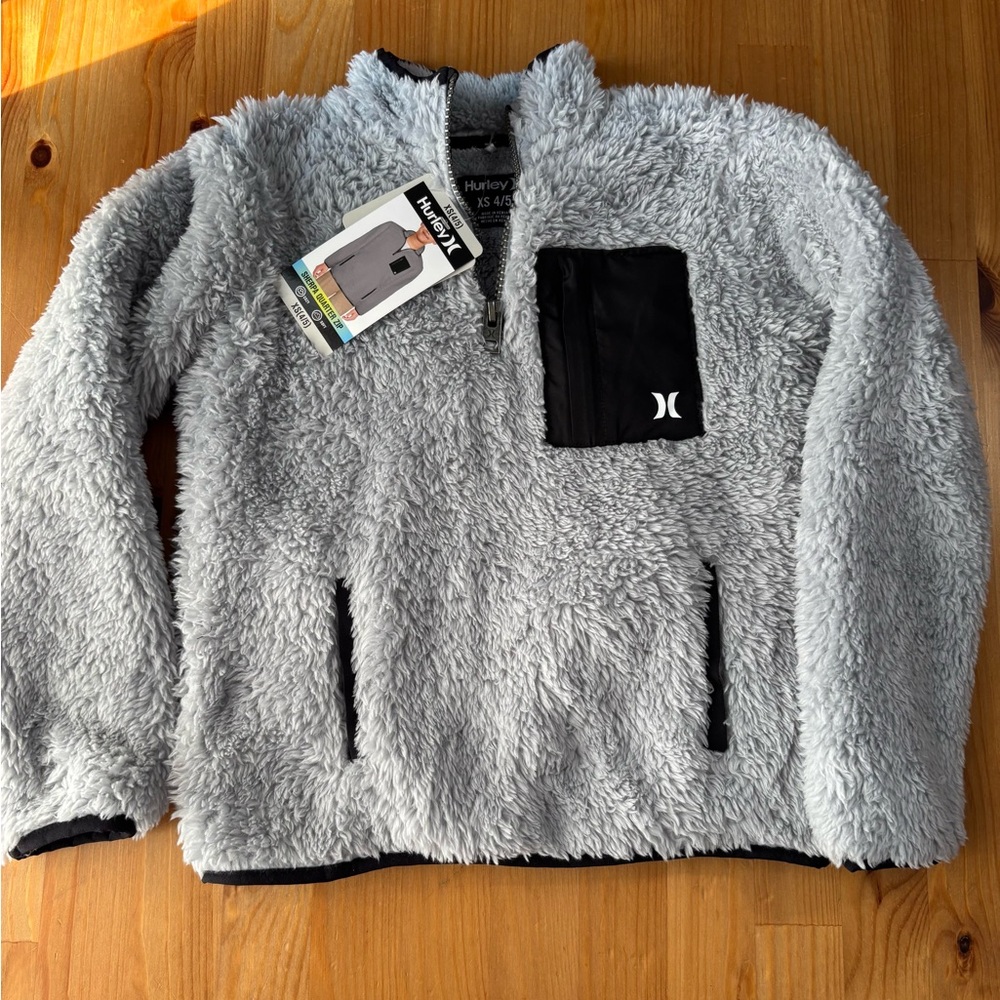 Boys Hurley Sherpa Quarter Zip Sweater Size 4/5